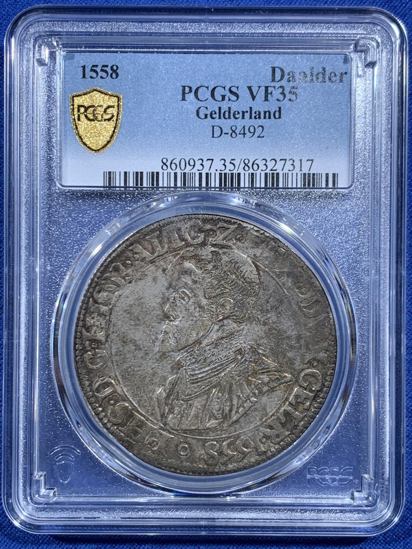 《竞宝斋》第469场 周日，周一 2场连拍 （全场包邮）欢迎送拍 PCGS VF35 荷兰 1558年 海尔德兰省 1DALLDER大银币