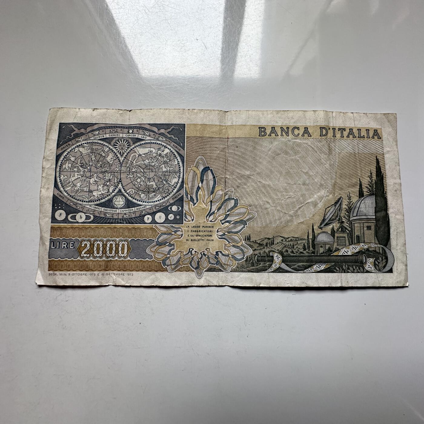 🌹外币初藏🌹🐯2026年第27场   每周二四六晚8️⃣点 接代拍 意大利1973年 2000里拉纸币（伽利略版） 