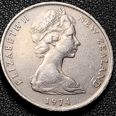 泉币菌-第206场-拍品多 请提前出价  1974年 英属新西兰20分镍币 几维鸟  伊丽莎白二世女王 28.5mm  
