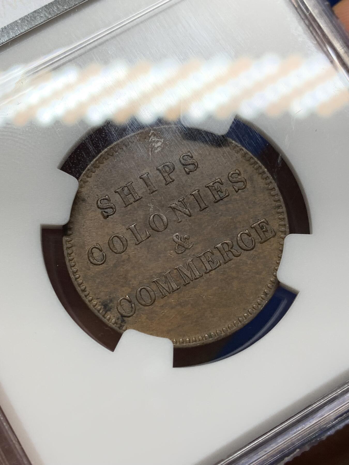 《竞宝斋》第469场 周日，周一 2场连拍 （全场包邮）欢迎送拍 NGC AU55BN 加拿大 1835 爱德华王子岛 帆船代币 原味好细节 品种也少见