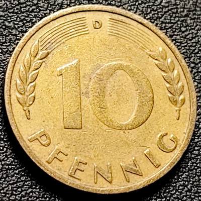 泉币菌-第206场-拍品多 请提前出价 - 联邦德国 1949年10芬尼铜币 橡树麦穗  直径21.5mm