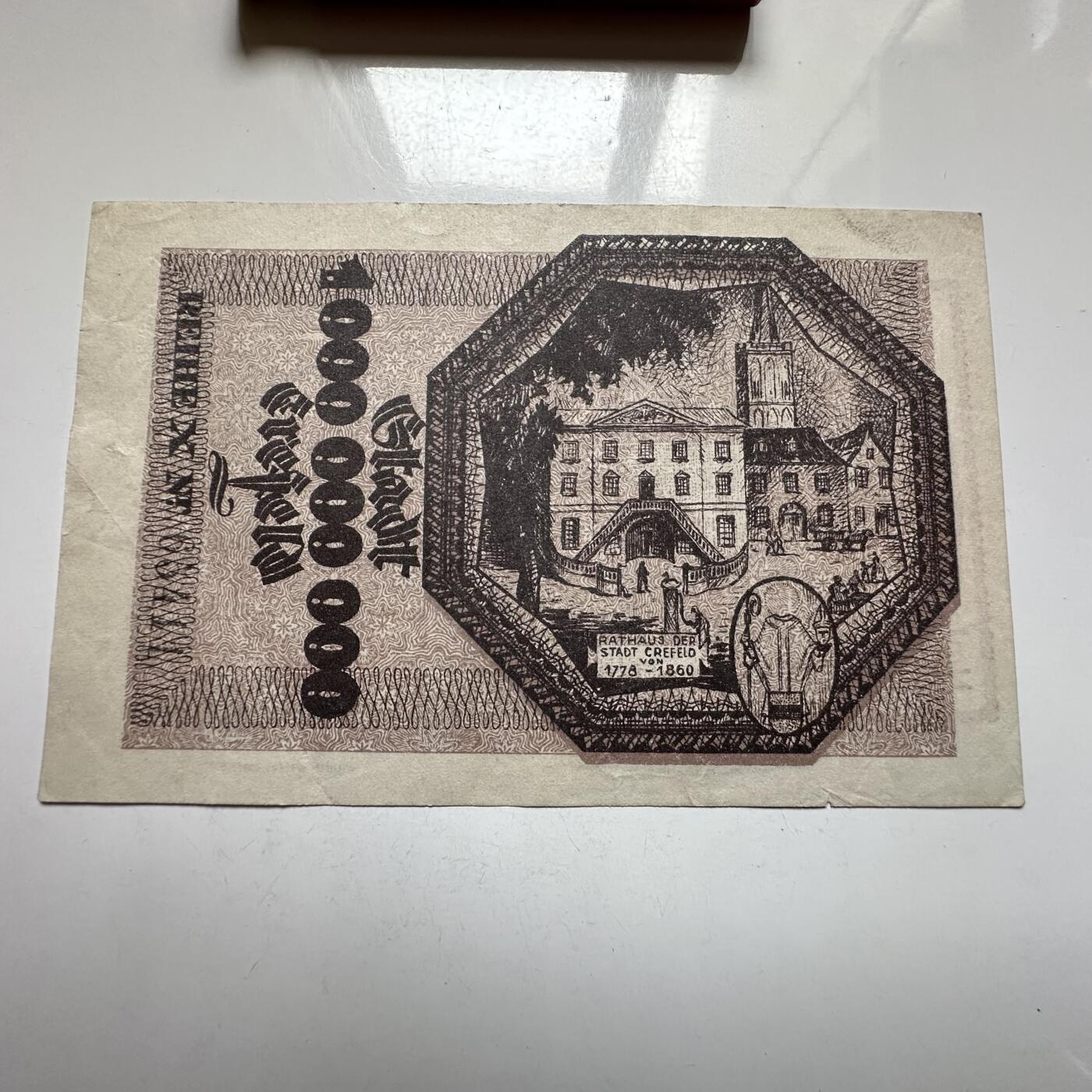 🌹外币初藏🌹🐯2026年第27场   每周二四六晚8️⃣点 接代拍 德国1923年克雷费尔德市 10亿马克紧急纸币