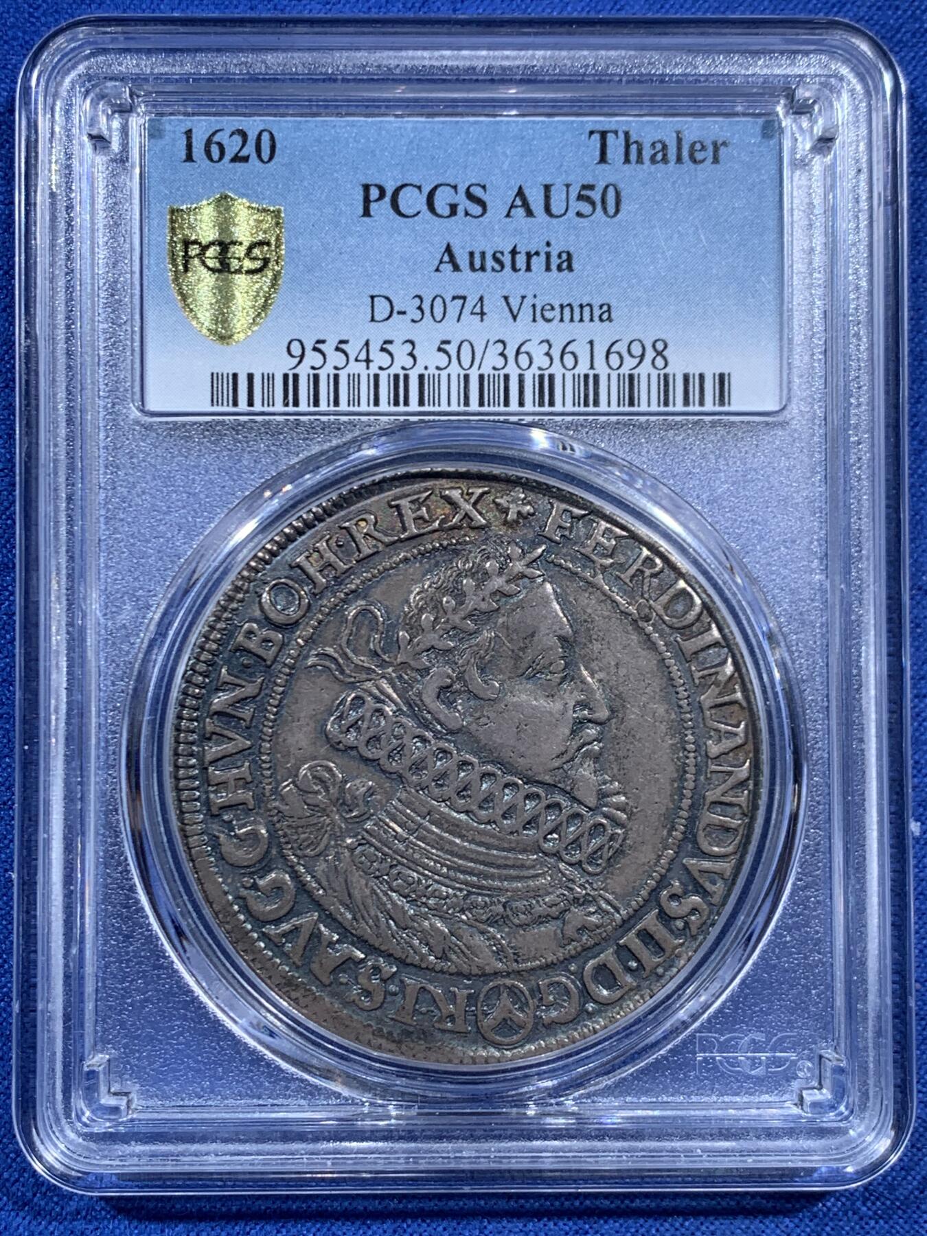 《竞宝斋》第469场 周日，周一 2场连拍 （全场包邮）欢迎送拍 PCGS AU50 奥地利帝国 1620年 斐迪南二世 泰勒大银币 只发行了2年 少见头像