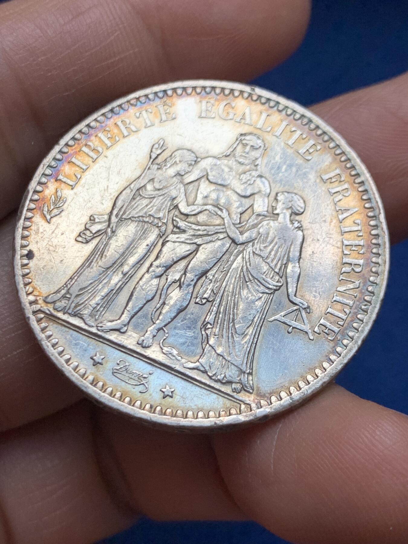 《竞宝斋》第469场 周日，周一 2场连拍 （全场包邮）欢迎送拍 法国 1877年 大力神 5法郎 银币