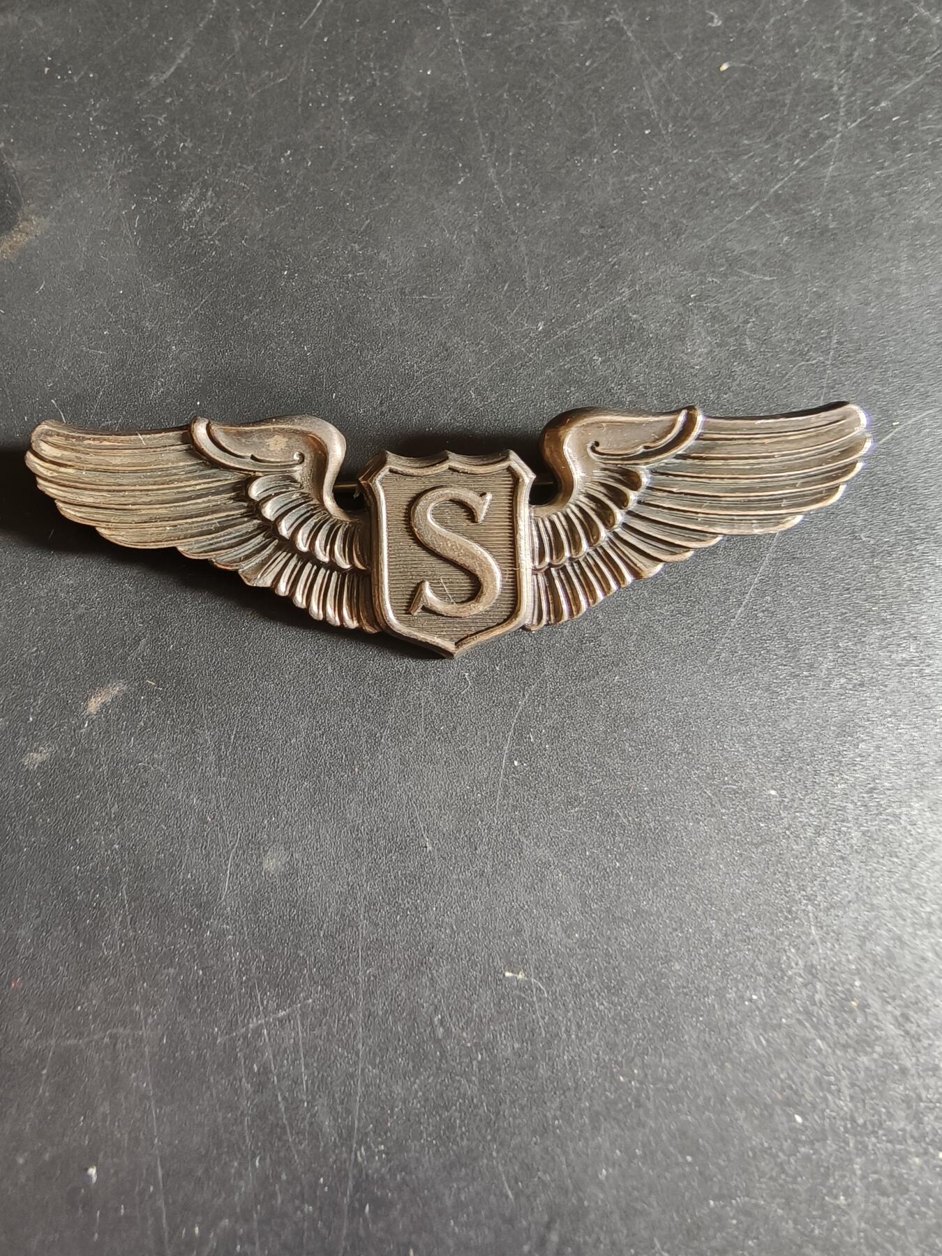 老王徽章第186期 美国二战陆军航空兵勤务飞行员技能章     3英寸     925银    21.5g