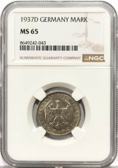 博洋堂世界钱币拍卖第164期（全场包邮） - NGC MS65 德国第三帝国1937年D版1马克镍币