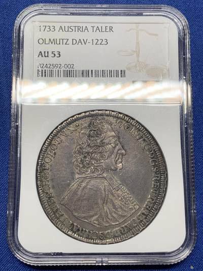 《竞宝斋》第469场 周日，周一 2场连拍 （全场包邮）欢迎送拍 - NGC AU53 波西米亚王国 奥洛穆茨主教区 1733年 泰勒大银币 少见版本 季军分 仅3枚有分 2025年瑞士好品裸币 3.3成交