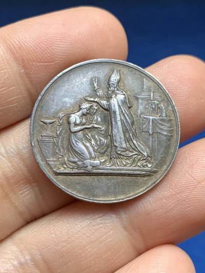 《竞宝斋》第469场 周日，周一 2场连拍 （全场包邮）欢迎送拍 - 法国19世纪结婚纪念银章，丰饶角AR边铭950银，27mm，重约9.8克