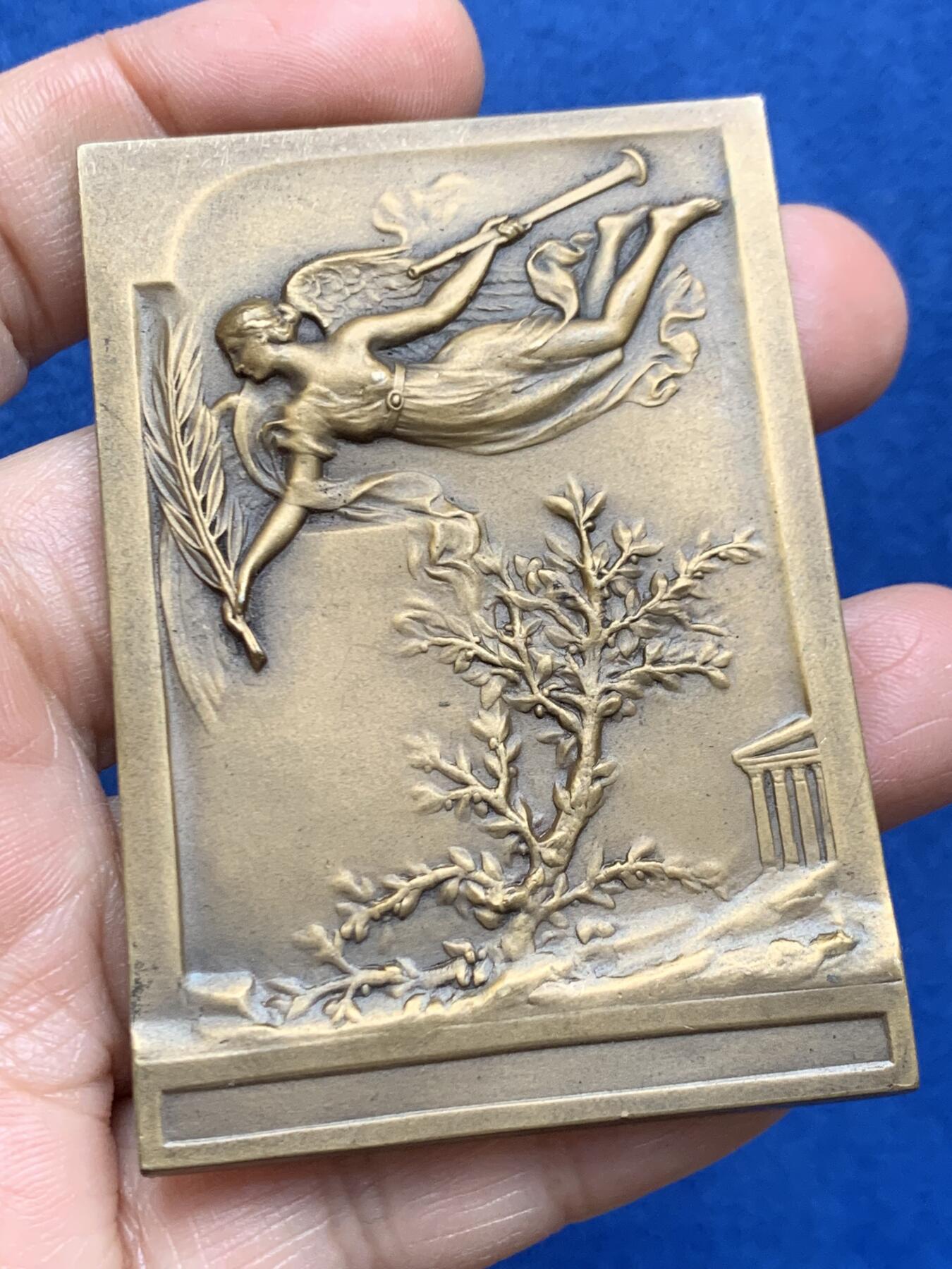 《竞宝斋》第469场 周日，周一 2场连拍 （全场包邮）欢迎送拍 希腊1906年奥运会纪念大铜章 94.1克 48.6*69.7mm 三角铜标