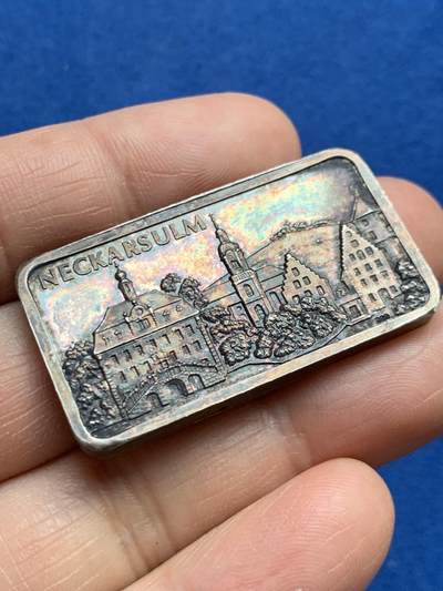 《竞宝斋》第469场 周日，周一 2场连拍 （全场包邮）欢迎送拍 - 德国巴登-符腾堡州内卡苏尔姆银质纪念方章 31克 23.5*42mm 带盒