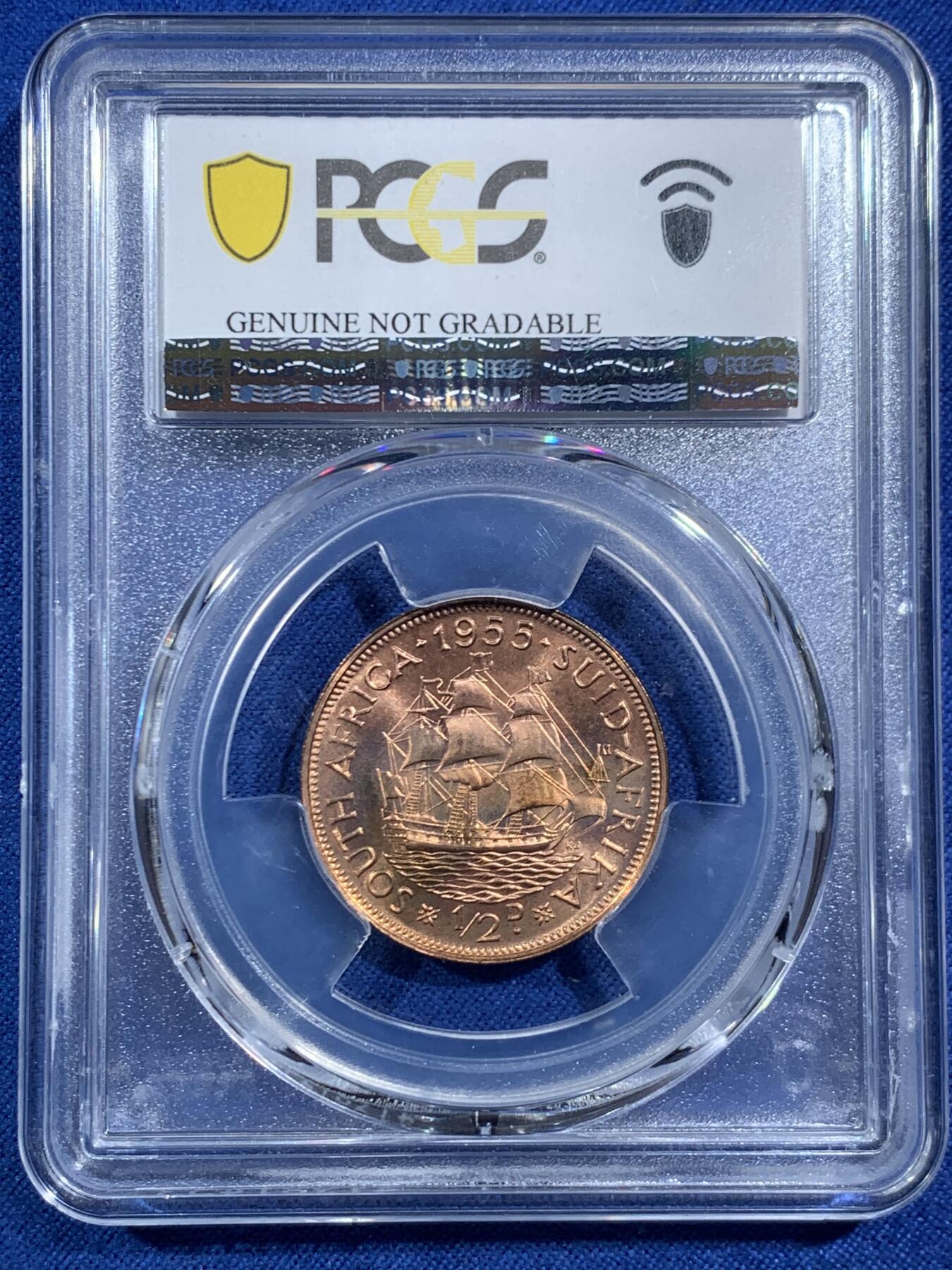 《竞宝斋》第469场 周日，周一 2场连拍 （全场包邮）欢迎送拍 PCGS UNCD 1955年南非1/2便士