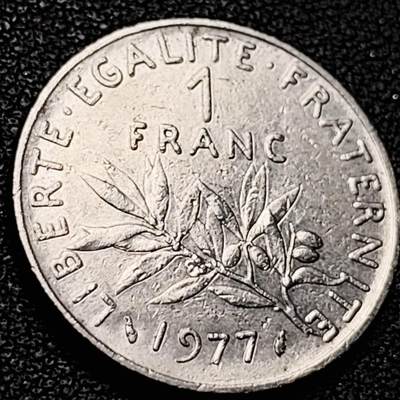 泉币菌-第206场-拍品多 请提前出价 1977年 法国1法郎 播种女神 24mm