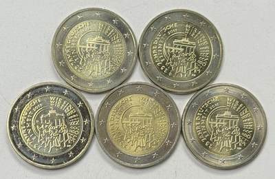 S&S Numismatic世界钱币-拍卖 第122期  - 德国2015年 东西德统一25周年 2欧元双色纪念币 ADFGJ厂标5枚全套