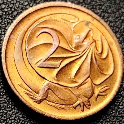 泉币菌-第206场-拍品多 请提前出价 原铜光UNC 1984年 英属 澳大利亚2分 伞蜥蜴 斗篷蜥 伊丽莎白二世 21.5mm