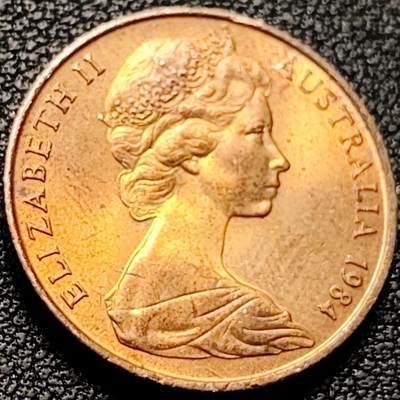 泉币菌-第206场-拍品多 请提前出价 原铜光UNC 1984年 英属 澳大利亚2分 伞蜥蜴 斗篷蜥 伊丽莎白二世 21.5mm
