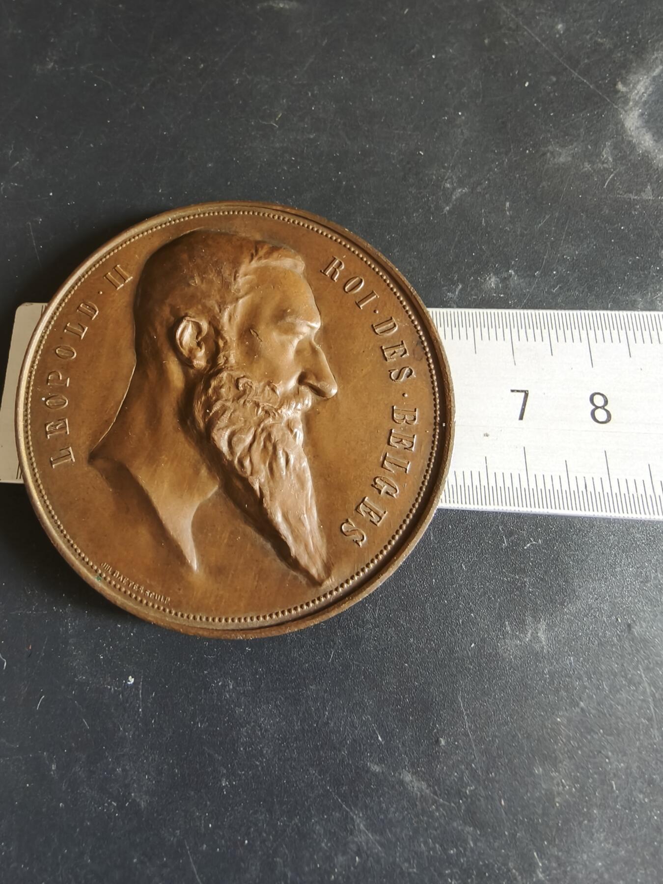 老王徽章第186期 1894 年比利时安特卫普世界博览会大铜章     直径60mm    重量78.1g