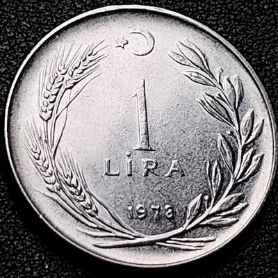 泉币菌-第206场-拍品多 请提前出价 原光美品 字边防伪币 土耳其1978年 1里拉不锈钢币 麦穗 27毫米