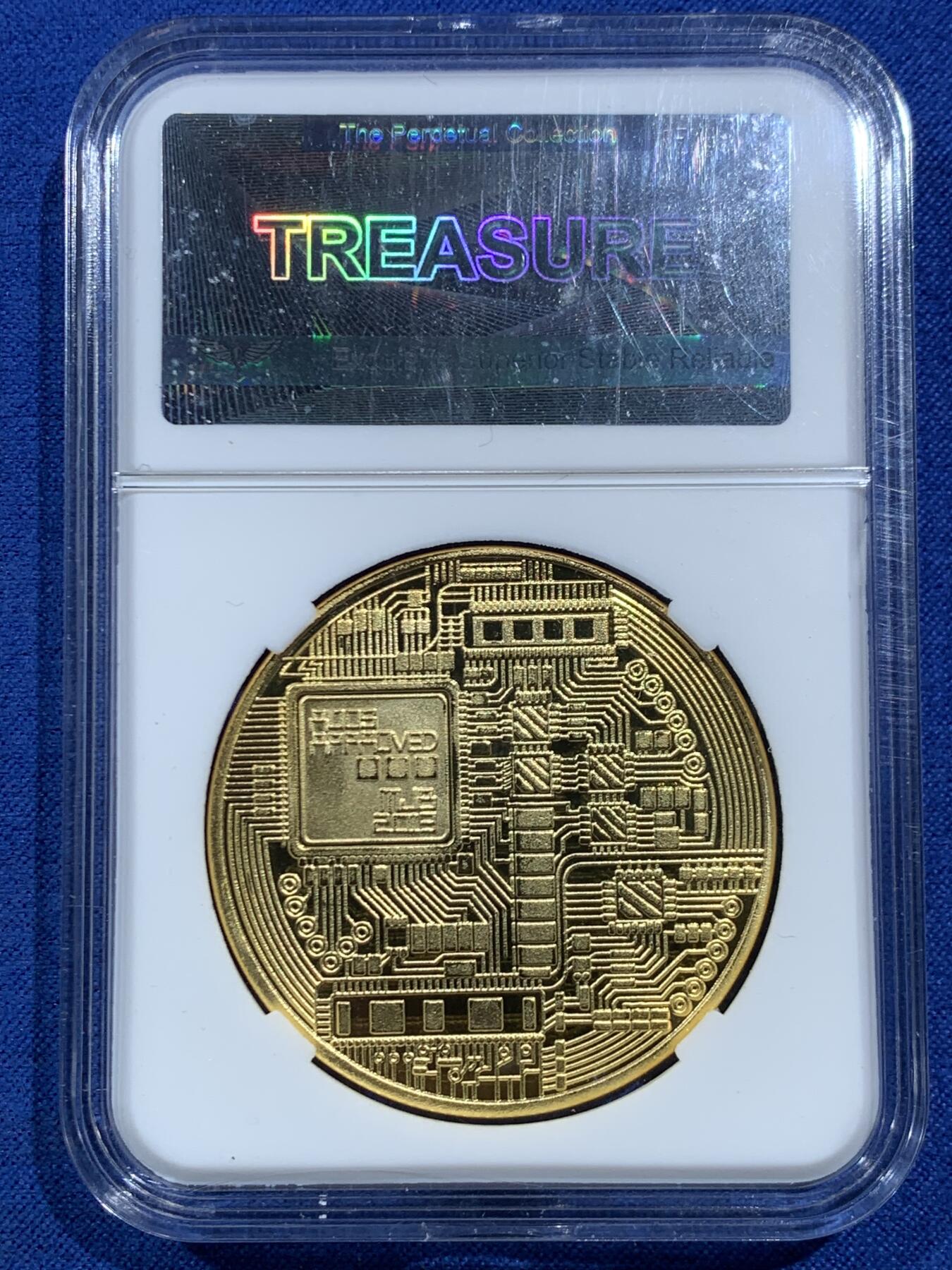 《竞宝斋》第469场 周日，周一 2场连拍 （全场包邮）欢迎送拍 比特币 镀金纪念章 14.5克 40mm