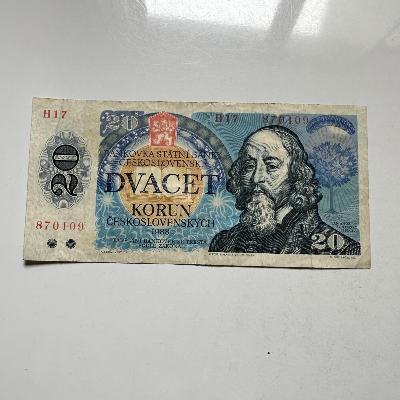 🌹外币初藏🌹🐯2026年第27场   每周二四六晚8️⃣点 接代拍 捷克斯洛伐克 1988 夸美纽斯 20克朗