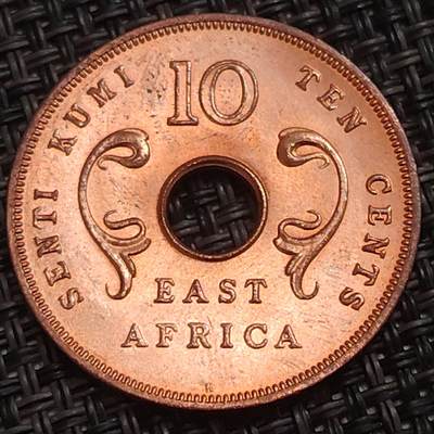 布加迪🐬～世界钱币(上海)🌾第 280 期 /  各国套币和散币 - 英属东非 1964年 10分 原光品相 30mm