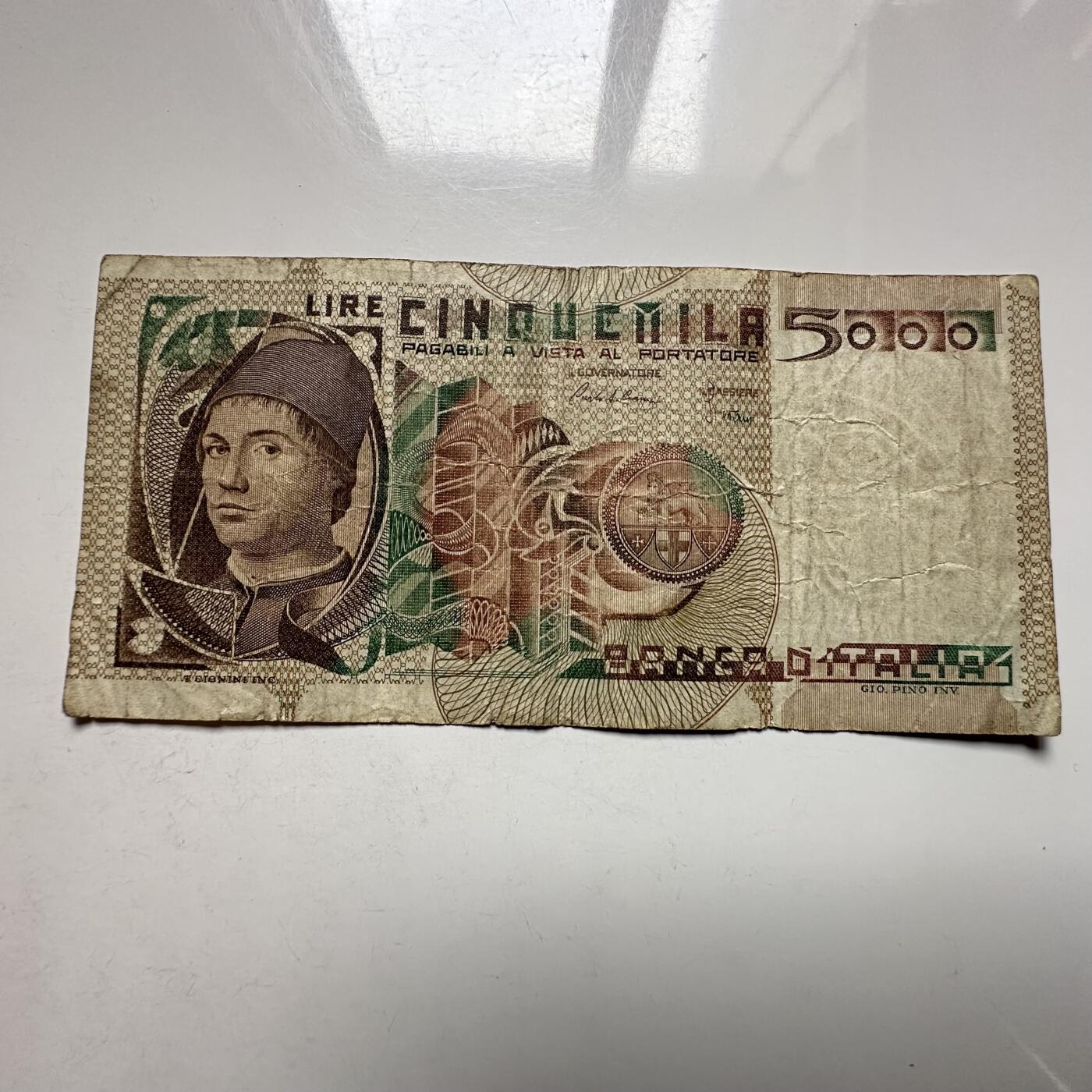 🌹外币初藏🌹🐯2026年第27场   每周二四六晚8️⃣点 接代拍 意大利1979年 5000里拉纸币（皮耶罗·德拉·弗朗切斯卡版） 