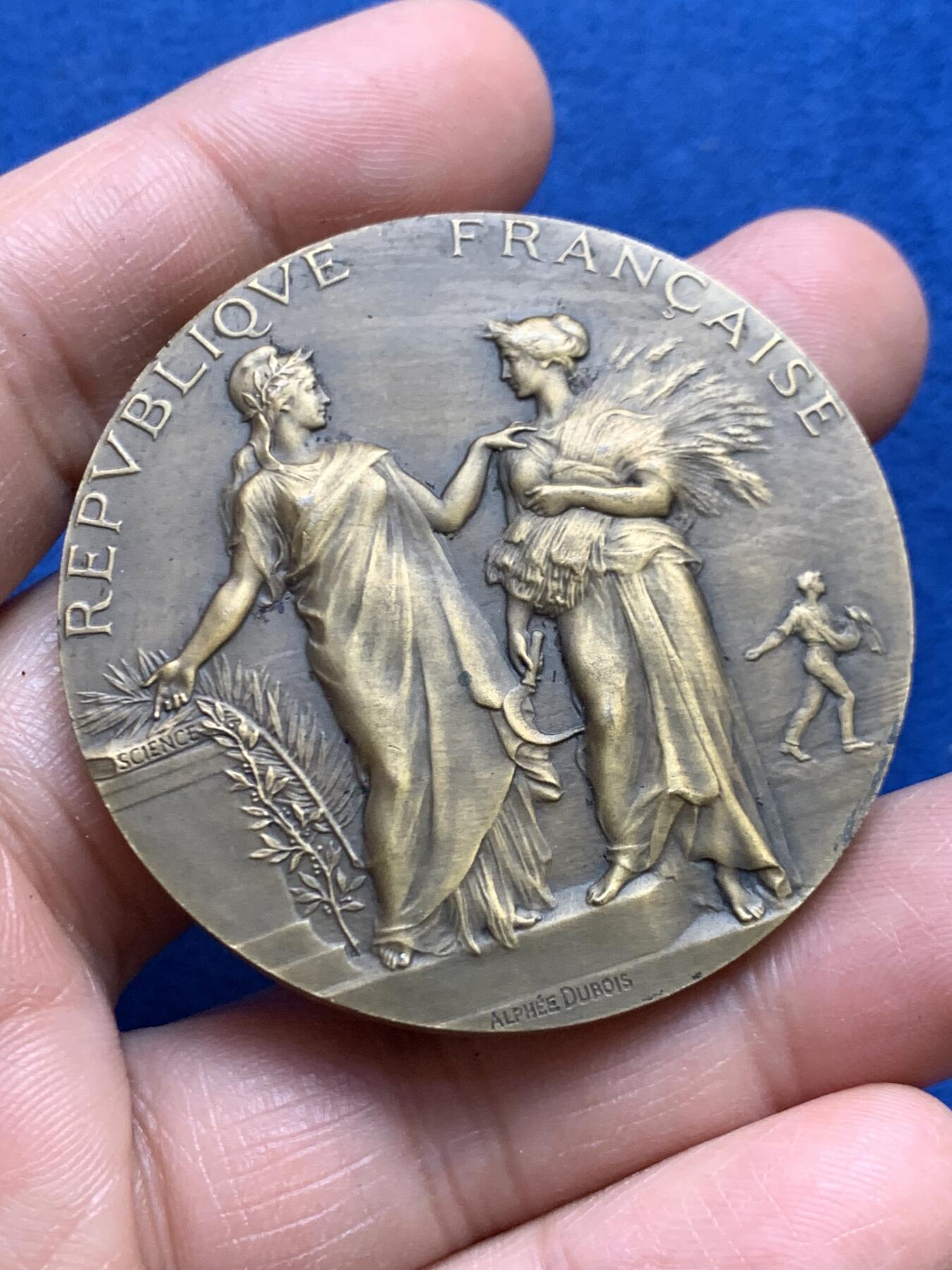 《竞宝斋》第469场 周日，周一 2场连拍 （全场包邮）欢迎送拍 法国农业女神铜章 61.5克 49.7mm 丰饶角铜标 带盒