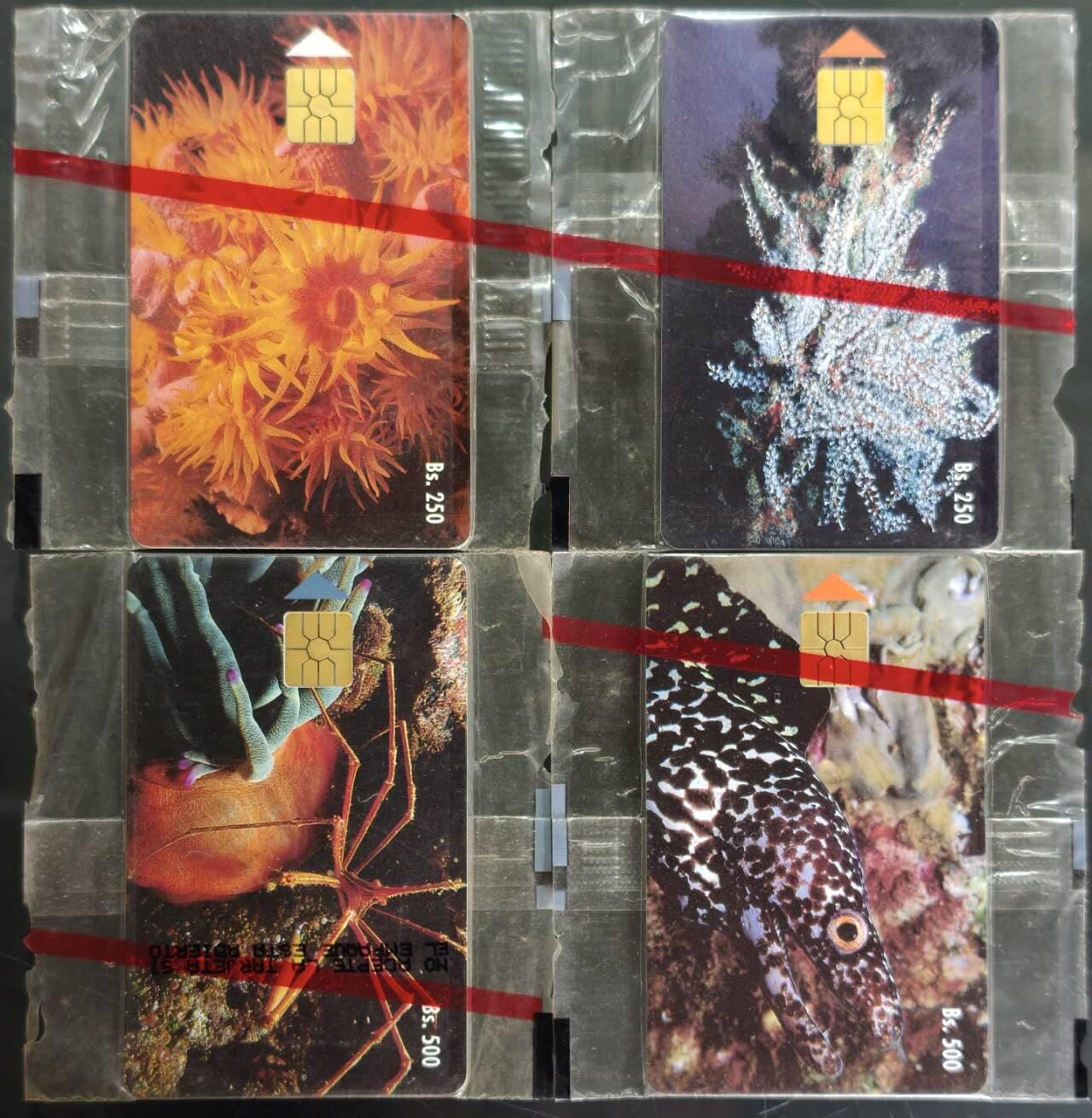 公藏第62期裸卡拍卖 委内瑞拉电信IC卡（海底世界）4全原封套新卡，芯片光亮外套完整。