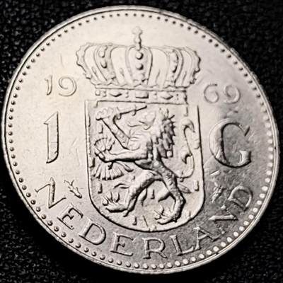 泉币菌-第206场-拍品多 请提前出价 - 1969年 荷兰1盾 朱莉阿娜女王 25mm 