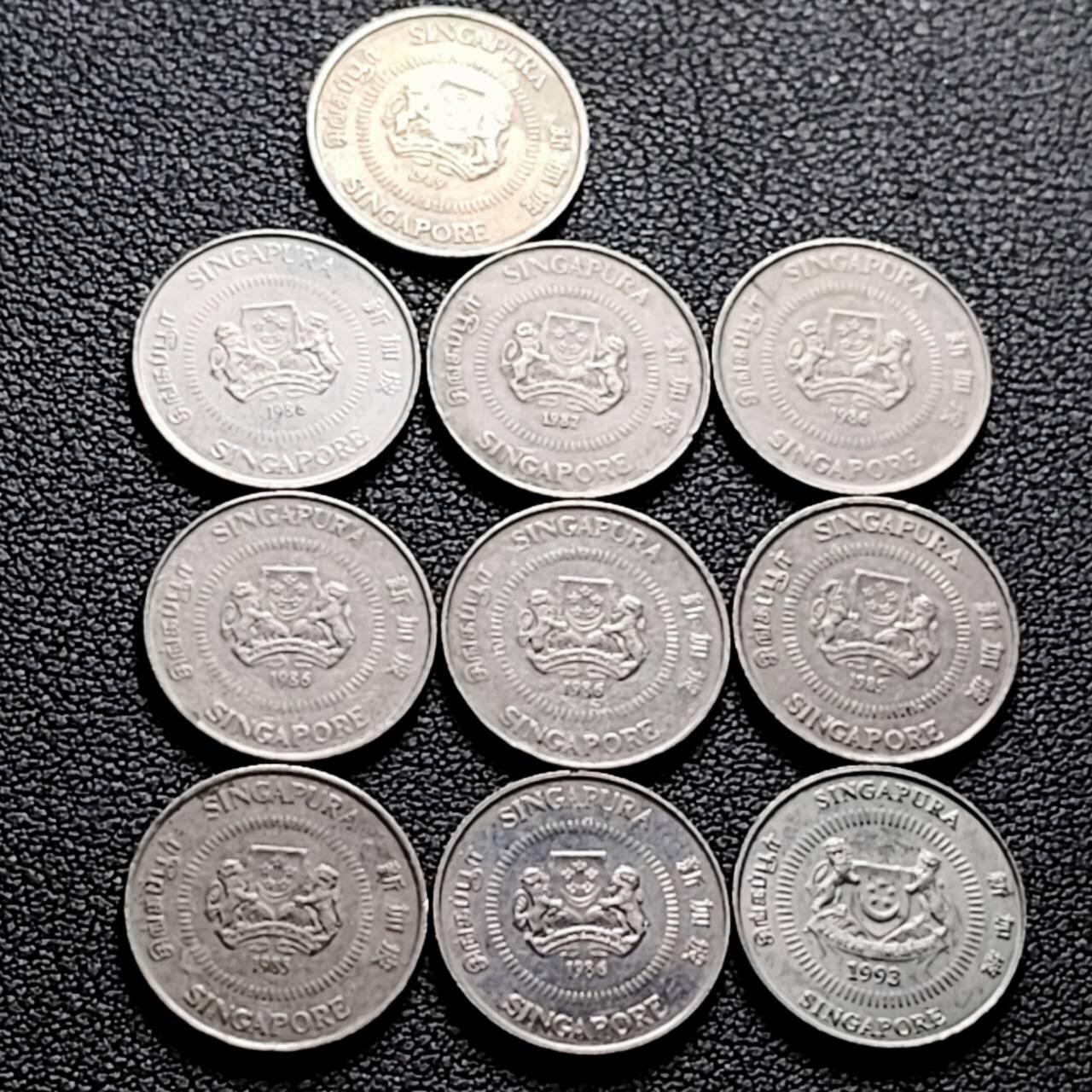 泉币菌-第206场-拍品多 请提前出价 10枚 高币值一组 新加坡10仙镍币 络石花 混合年份未挑