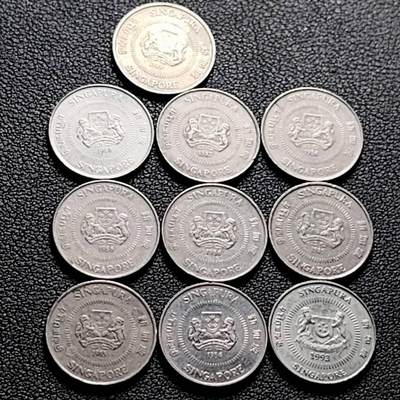 泉币菌-第206场-拍品多 请提前出价 10枚 高币值一组 新加坡10仙镍币 络石花 混合年份未挑