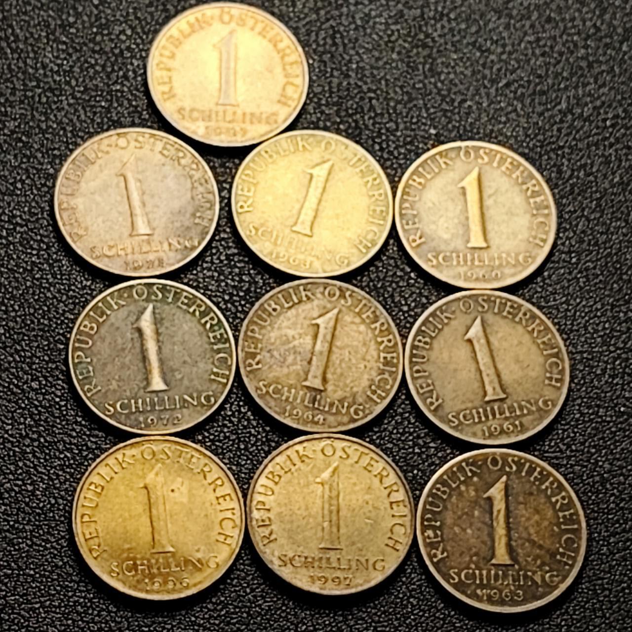 泉币菌-第206场-拍品多 请提前出价 10枚一组 奥地利1先令铜币 雪绒花 混合年份未挑