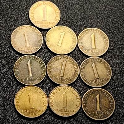 泉币菌-第206场-拍品多 请提前出价 - 10枚一组 奥地利1先令铜币 雪绒花 混合年份未挑