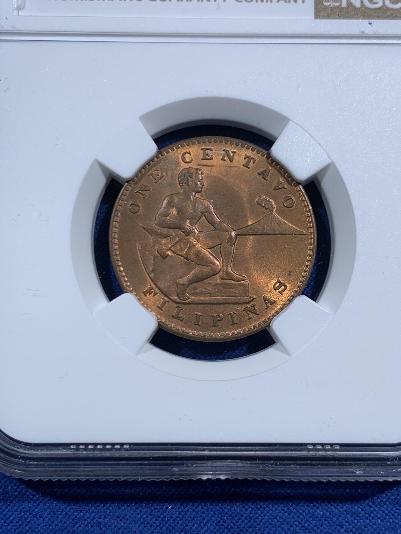 《竞宝斋》第469场 周日，周一 2场连拍 （全场包邮）欢迎送拍 NGC MS64RB 美属菲律宾1944s1分 铜光十分充沛的一枚 状态接近RD 细节光度都不错