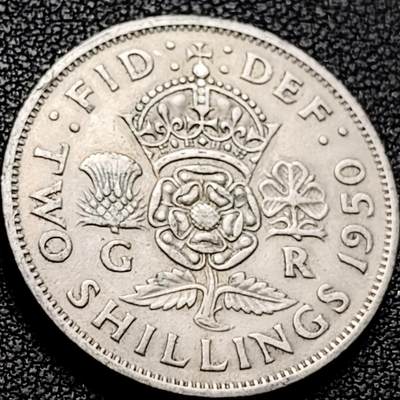 泉币菌-第206场-拍品多 请提前出价 英国大镍币 英国1950年2先令 弗洛林 乔治六世 28.3mm 