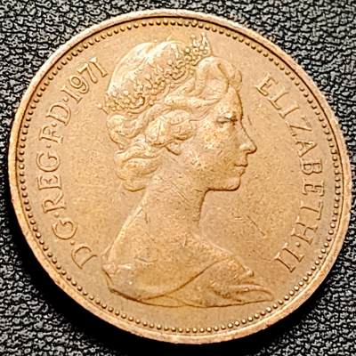 泉币菌-第206场-拍品多 请提前出价 威尔士皇冠 1971年 英国2便士 直径26MM铜币 女王花冠版