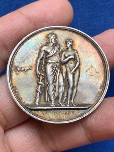 《竞宝斋》第469场 周日，周一 2场连拍 （全场包邮）欢迎送拍 - 法国疫苗接种纪念银章 37.3克 40.8mm 蜜蜂银标