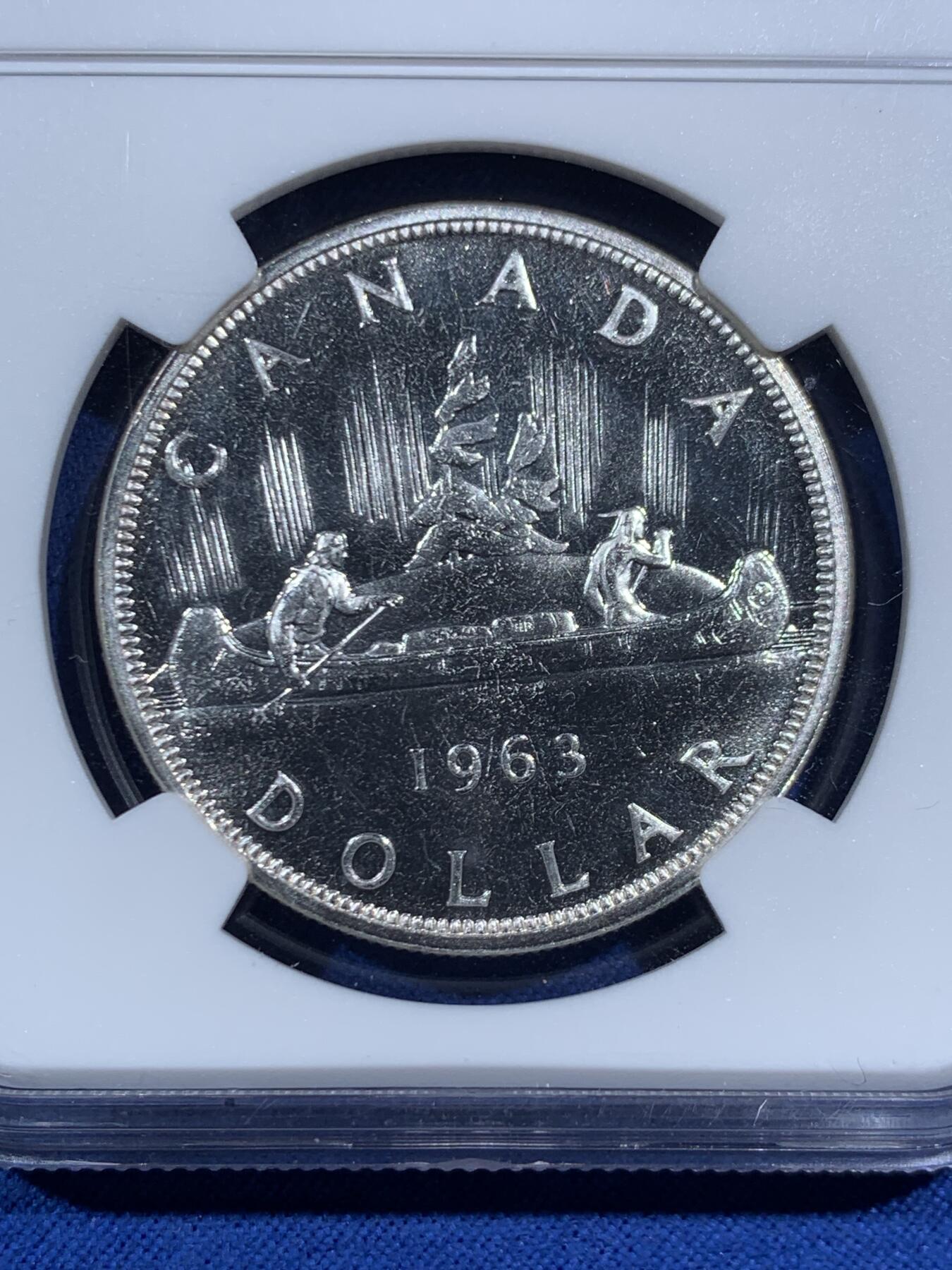 《竞宝斋》第469场 周日，周一 2场连拍 （全场包邮）欢迎送拍 NGC PL64 加拿大1963年1元银币 23.33克 800银 镜面感十足