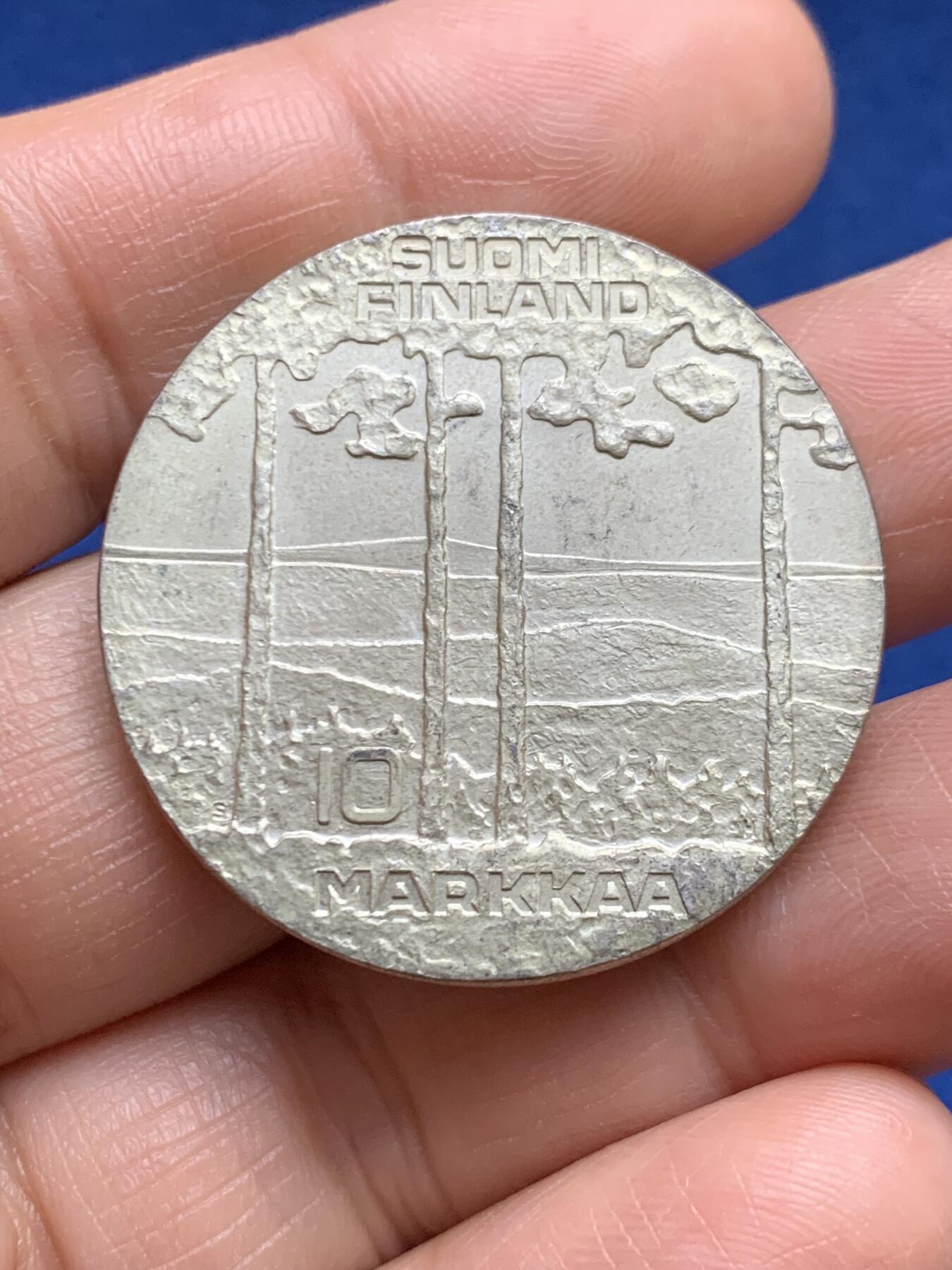 《竞宝斋》第469场 周日，周一 2场连拍 （全场包邮）欢迎送拍 芬兰1975年总统吉科宁10马克银币 23.55克