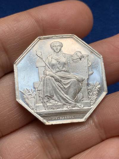 《竞宝斋》第469场 周日，周一 2场连拍 （全场包邮）欢迎送拍 - 法国布赖地区司法公证人八角银质代币 19.7克 31.2mm 丰饶角银标