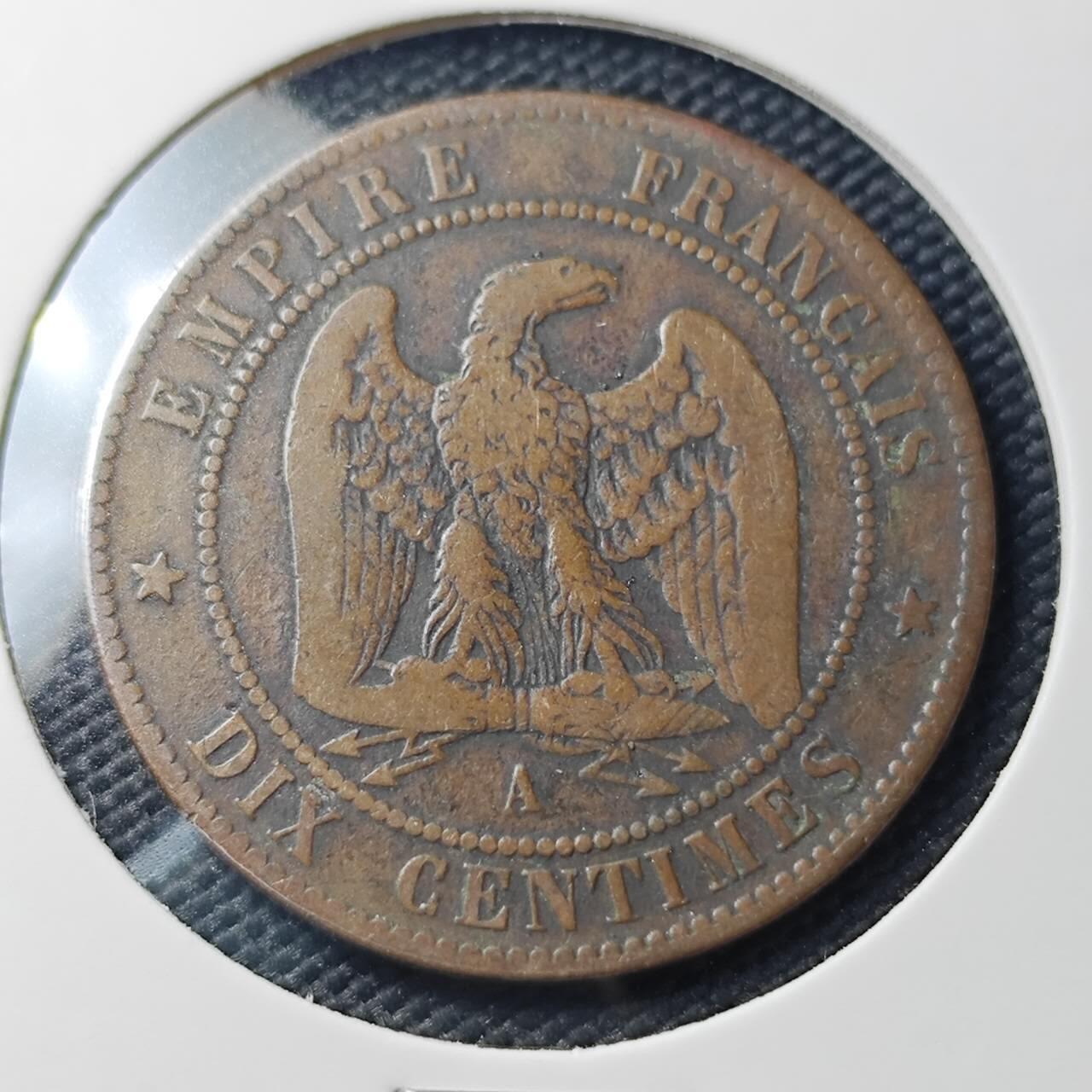 KK钱币收藏小铺   第404期 2月预留时间 周末发货  1861法国拿三10分铜币