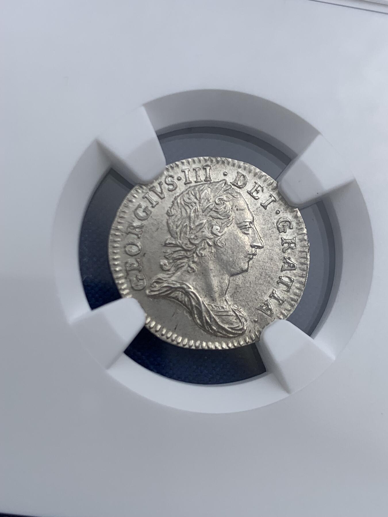 《竞宝斋》第469场 周日，周一 2场连拍 （全场包邮）欢迎送拍 NGC MS63 英国1762年乔治三世3便士濯足币，原光，高分难得