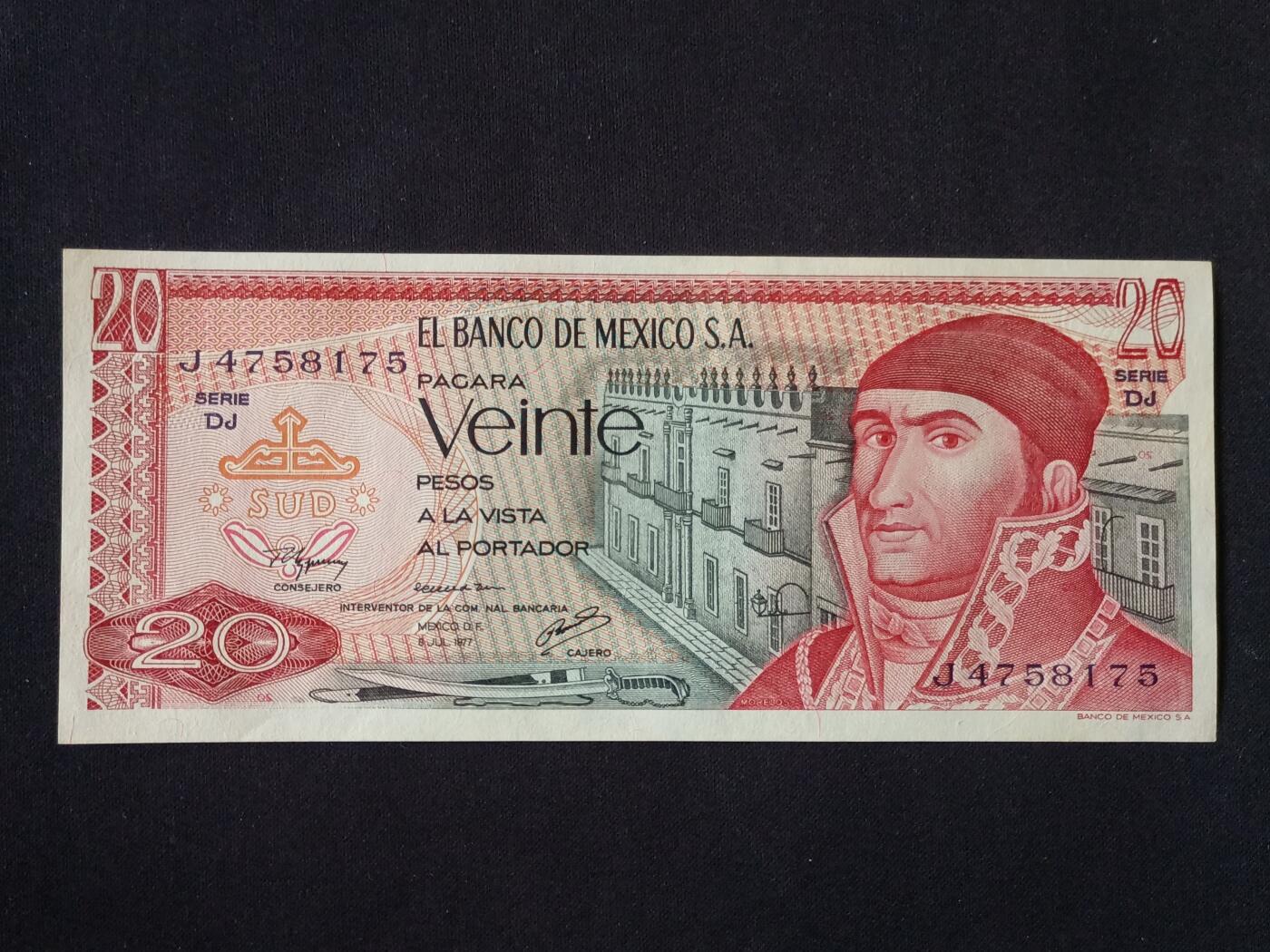 【游宝拍卖】丙午马年第10期 墨西哥-20比索【1977年 全新UNC】