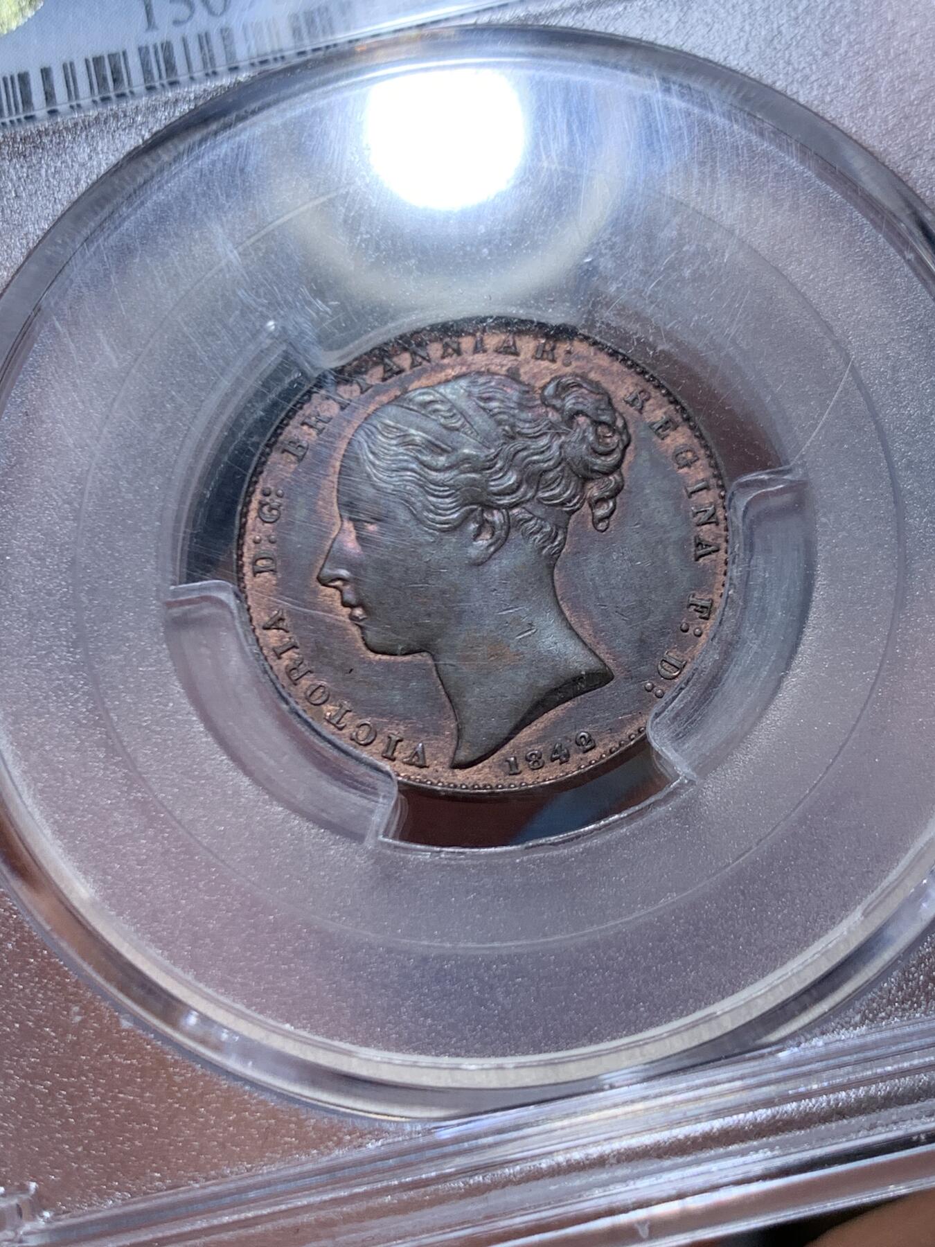 《竞宝斋》第469场 周日，周一 2场连拍 （全场包邮）欢迎送拍 PCGS MS63BN 直布罗陀 1842/0 小维QUART铜币 稀见品种