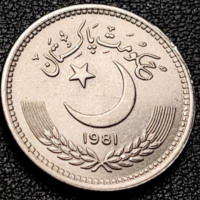 泉币菌-第206场-拍品多 请提前出价 原光极美 素馨花环 1981年巴基斯坦50派沙白铜硬币 21毫米