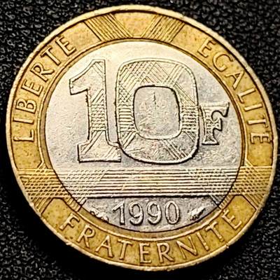 泉币菌-第206场-拍品多 请提前出价 1990年 法国10法郎双色币 天使 小飞人 自由保护神 23mm 入欧前末版币 绝版币 