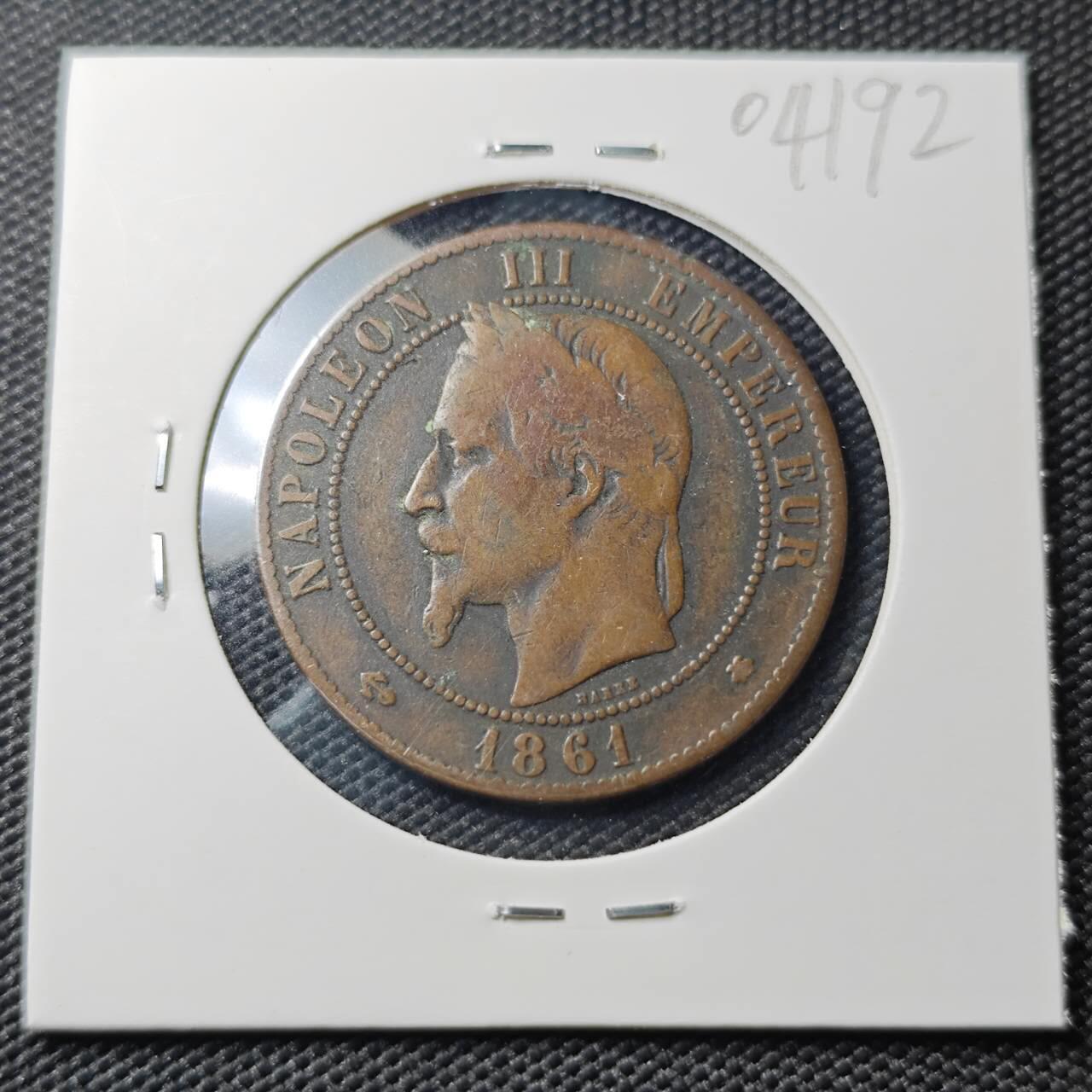 KK钱币收藏小铺   第404期 2月预留时间 周末发货  1861法国拿三10分铜币