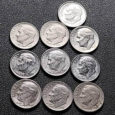 泉币菌-第206场-拍品多 请提前出价 - 10枚 高币值一组 美国10美分 罗斯福总统 混合年份未挑