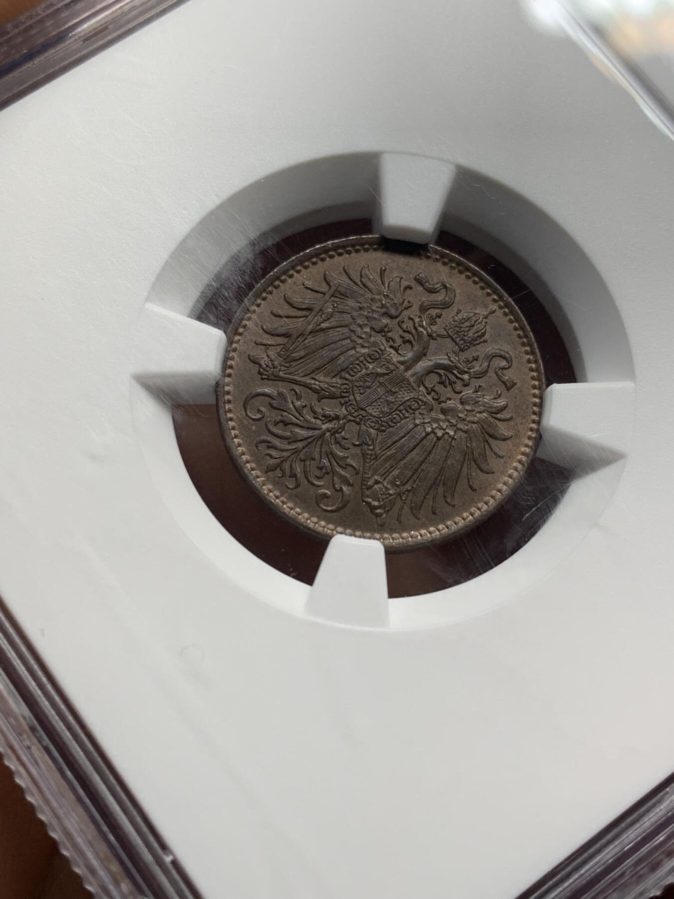 《竞宝斋》第469场 周日，周一 2场连拍 （全场包邮）欢迎送拍 NGC MS62BN 奥地利1893年2H铜币