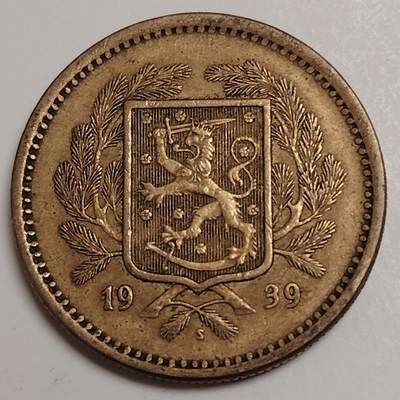 布加迪🐬～世界钱币(上海)🌾第 280 期 /  各国套币和散币 - 芬兰🇫🇮 1939年 20马克铜币 31mm