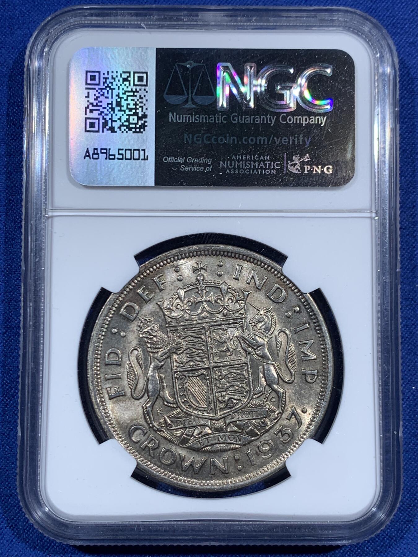 《竞宝斋》第469场 周日，周一 2场连拍 （全场包邮）欢迎送拍 NGC MS62 英国1937年乔治六世登基1克朗银币